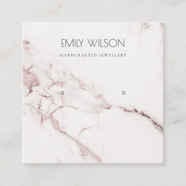 COPPER BLUSH PINK MARBLE STUD EARRING DISPLAY LOGO SQUARE BUSINESS CARD (Front)