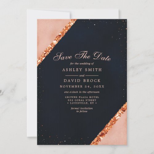 Copper Blush Pink Navy Geometric Save The Date