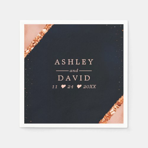 Copper Blush Pink Navy Geometric Wedding Napkins