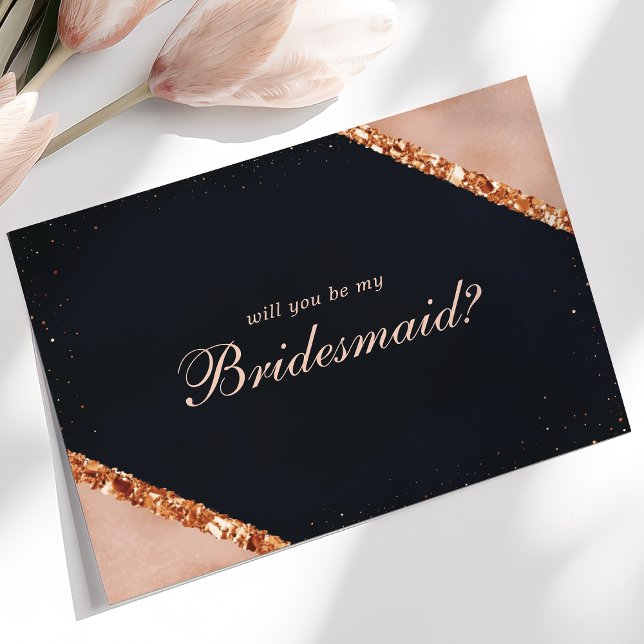 Copper Blush Pink Navy Will You Be My Bridesmaid Invitation (Creator Uploaded)