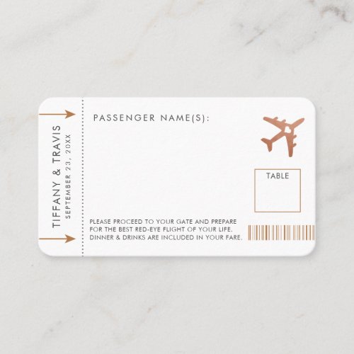 Copper Boarding Pass Airline Ticket Place Card