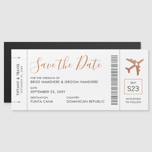 Copper Boarding Pass Ticket Save the Date Magnet