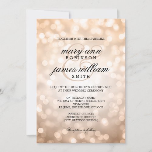 Copper Bokeh Lights Elegant Wedding Invitation