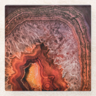 Copper Bronze Agate Mineral Gemstone Glass Coaster