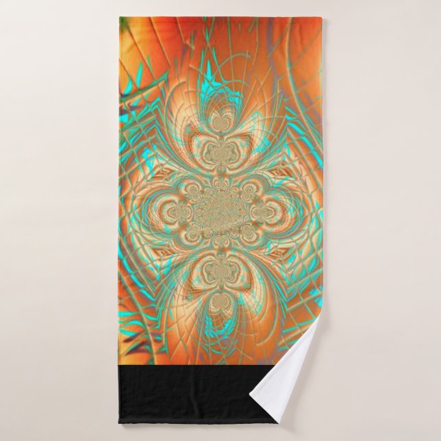 Copper Bronze and Aqua Abstract Pattern Towel (Bath Towel)