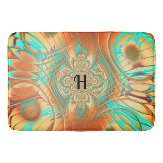 Copper Bronze and Aqua Bath Mat (Front)