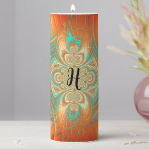 Copper Bronze and Aqua Pillar Candle
