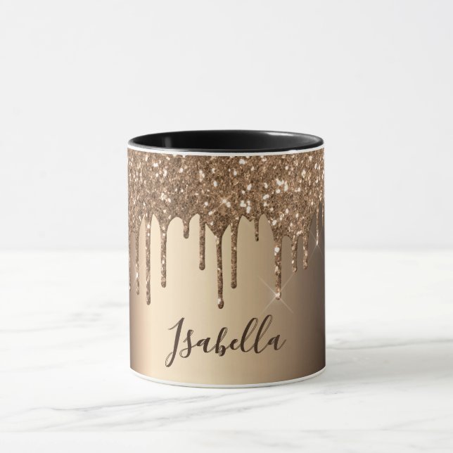 Copper bronze glitter drips name script mug (Center)