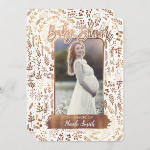 Copper Bronze Gold Foil Modern Baby Shower Photo Invitation