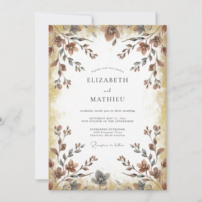 Copper Bronze Leaf Wedding Invitation (Front)