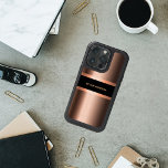 Copper bronze metallic black name iPhone 13 pro case<br><div class="desc">Elegant,  sophisticated and trendy.  Faux bronze metallic looking background with faux copper bands.  Template for a discreet name on a black background.  For both him and her.</div>