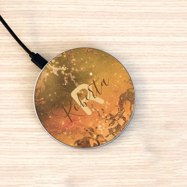 Copper Bronze Modern Glam Chic Abstract Sparkly Wireless Charger (Creator Uploaded)