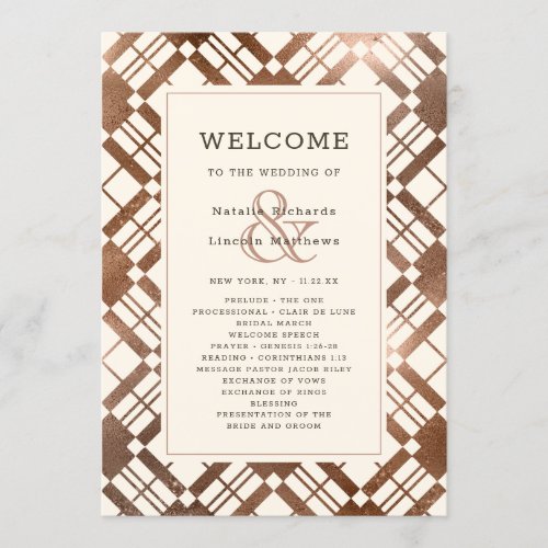 Copper Bronze Rustic Fall Plaid Wedding Ceremony Program