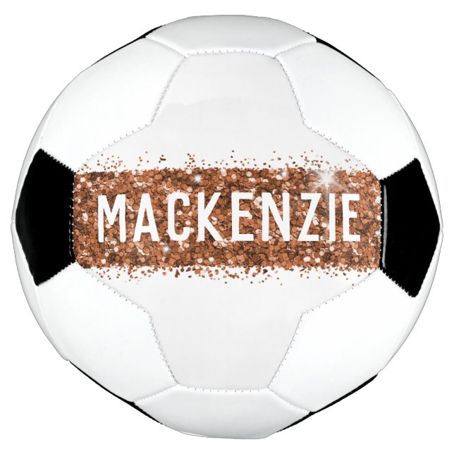 Copper Bronze Stripe Monogram Custom Name Soccer Ball (Rotated)