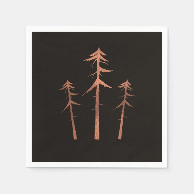 Copper Bronze Tall Pine Trees Rustic Wedding Napkins (Front)