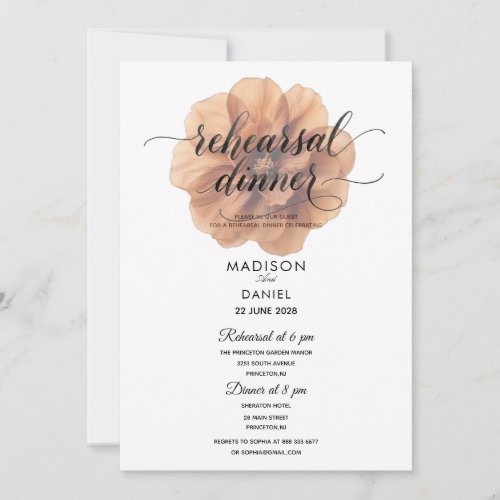 Copper brow Terracotta Floral Rehearsal Dinner Invitation