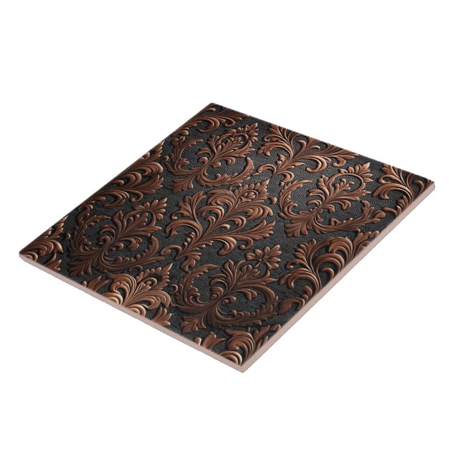 Copper brown and black floral seamless pattern ceramic tile (Side)