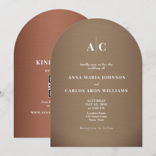 Copper Brown Arched QR Code Wedding Invitation
