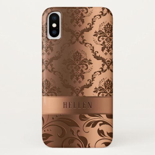 Copper Brown Damasks Girly Design iPhone XS Case