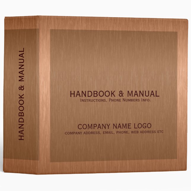 Copper Brown Faux Brushed Metal Look Binder (Front/Spine)