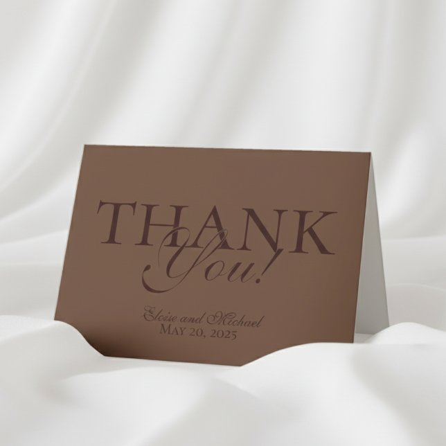 Copper Brown Folded Wedding Thank You Card (Send your gratitude in style with this Modern Mousse Brown Folded Thank You Card!)