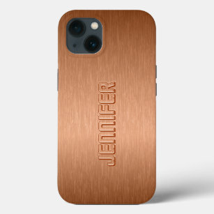 Copper Brown Metallic Brushed Aluminum Look iPhone 13 Case