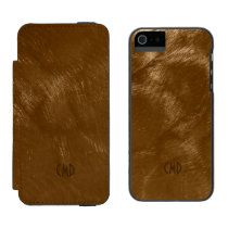 Copper Brown Metallic Design Brushed Steel Look Wallet Case For iPhone SE/5/5s