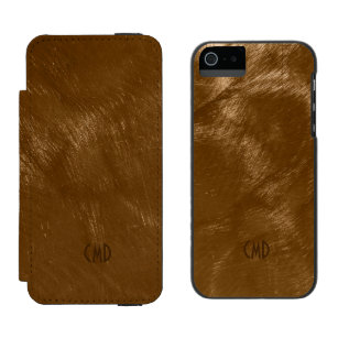 Copper Brown Metallic Design Brushed Steel Look Wallet Case For iPhone SE/5/5s