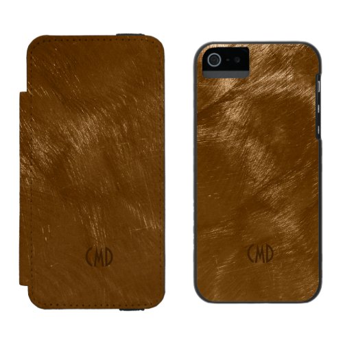 Copper Brown Metallic Design Brushed Steel Look Wallet Case For iPhone SE55s