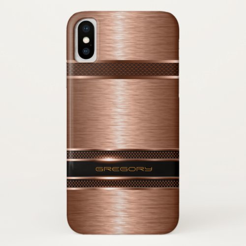 Copper brown metallic geometric design iPhone XS case