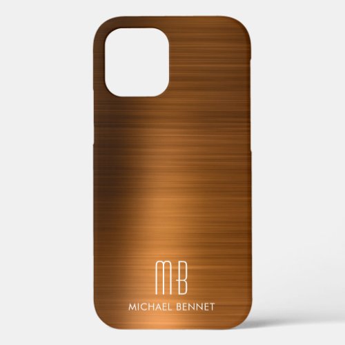 Copper Brown Metallic Monogram Case_Mate iPhone Ca iPhone 12 Case