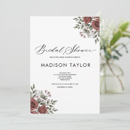 COPPER BROWN RUSTIC Floral Bridal Shower Invitation