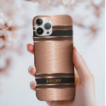 Copper Brown Tones Metallic Texture Monogram Case-Mate iPhone 14 Pro Case<br><div class="desc">Copper brown industrial metallic texture image brushed aluminum look with stripes accents: custom and optional monogram.</div>