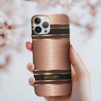 Copper Brown Tones Metallic Texture Monogram Case-Mate iPhone 14 Pro Case