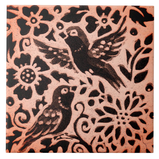 Copper Brown Woodland Bird Floral Leaf Fall Trivet (Front)