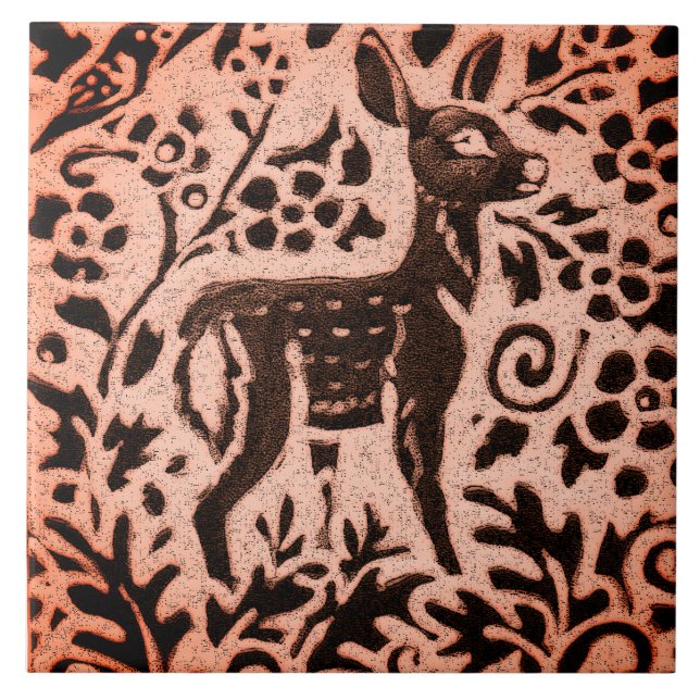 Copper Brown Woodland Fawn Deer Floral Fall Trivet (Front)