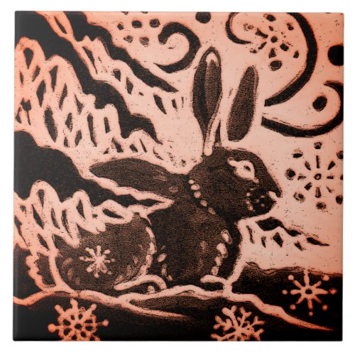 Copper Brown Woodland Snow Bunny Rabbit Trivet
