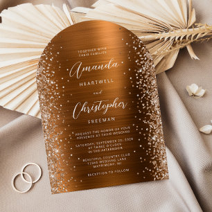 Copper Brushed Metal Glitter Arch Wedding Invitation