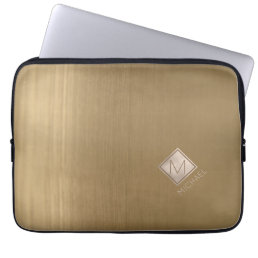 Copper Brushed Metal Ivory Diamond Monogrammed Laptop Sleeve