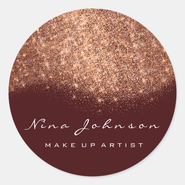 Copper Burgundy Rose Glitter Makeup Artist Beauty Classic Round Sticker (Front)