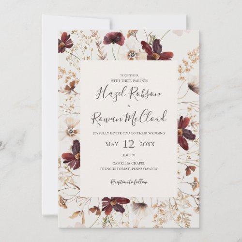 Copper Burgundy Wildflower  Beige All In One Invitation