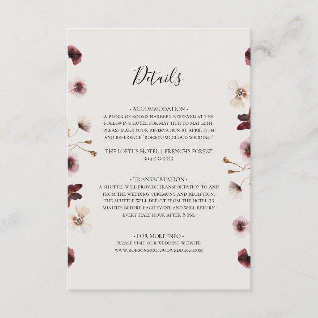 Copper Burgundy Wildflower | Beige Details Enclosure Card (Front)