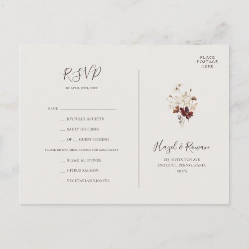 Copper Burgundy Wildflower Beige Menu Choice RSVP