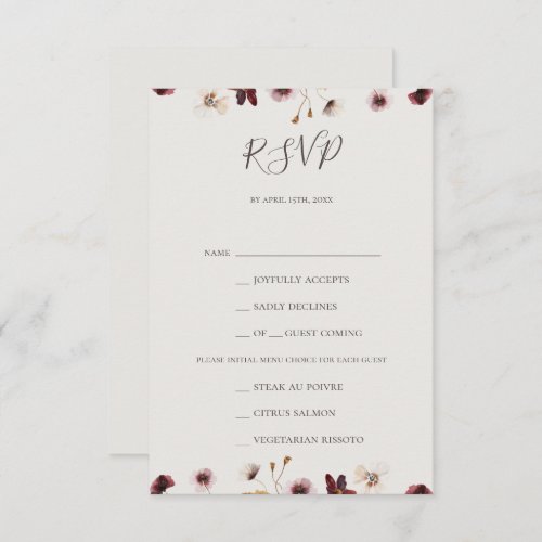 Copper Burgundy Wildflower Beige Menu Choice RSVP