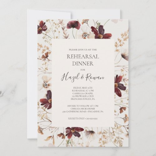 Copper Burgundy Wildflower Beige Rehearsal Dinner Invitation