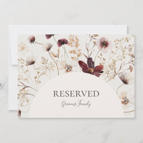 Copper Burgundy Wildflower  Beige Reserved Sign