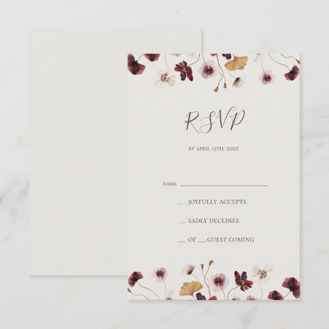 Copper Burgundy Wildflower | Beige RSVP Card (Front/Back)