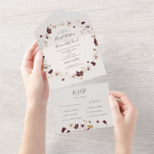 Copper Burgundy Wildflower  Beige Seal and Send All In One Invitation