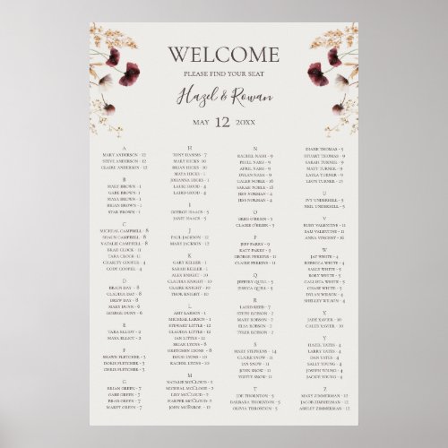 Copper Burgundy Wildflower  Beige Seating Chart