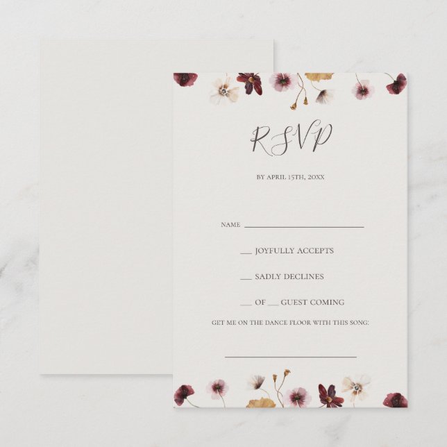 Copper Burgundy Wildflower Beige Song Request RSVP Card (Front/Back)